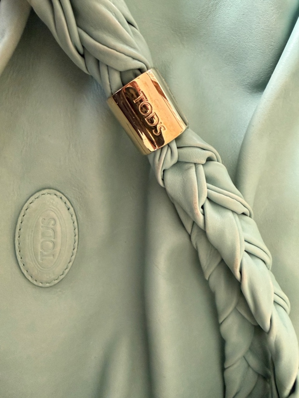 Tod's Mint Blue Leather Shoulder Bag with Braided Strap - Picture 8 of 9